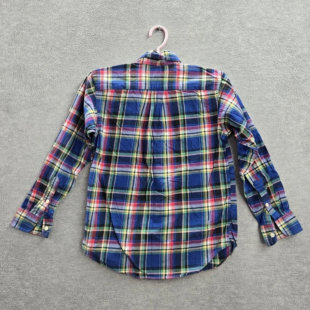 Ralph Lauren Boys Button Up Shirt M(1012) Blue Madras Polo Logo Embroidery Plaid